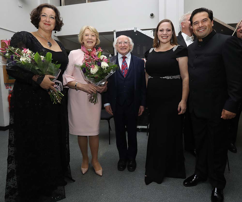 Orla Boylan backstage with President Michael D. Higgins, Sabina Higgins, Jennifer Johnston and conductor Robert Trevino